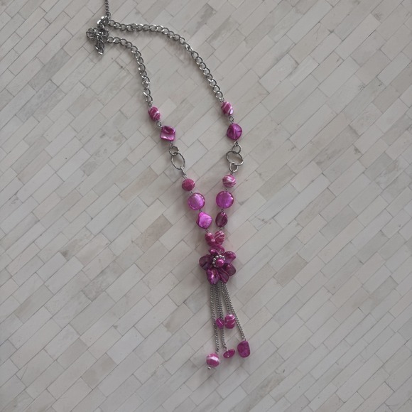 Vtg‎ Chunky Beaded Long Statement Necklace Pink Flower Beads Artsy Retro Y2k - Picture 6 of 6
